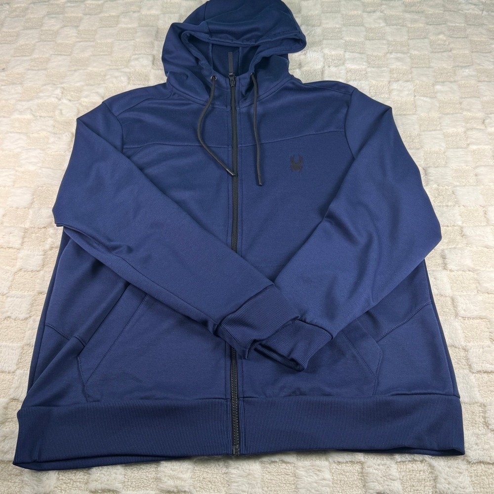 Spyder Active Mens Full Zip Hoodie Navy Blue Athletic Sweatshirt Jacket XL